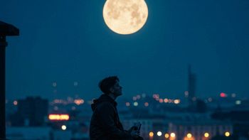 Un ragazzo guarda la Luna
