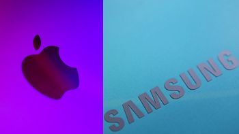 Mela morsicata logo Apple e logo Samsung