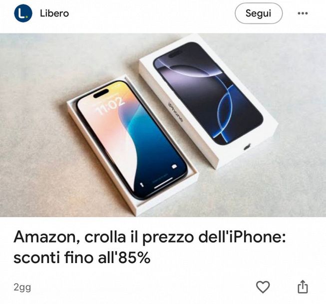 Google Discover articolo Libero Tecnologia iPhone offerta