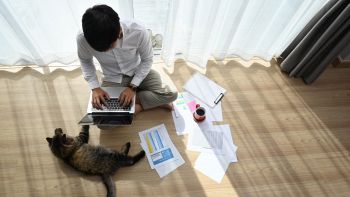 Persona che lavora in contesto casalingo con laptop