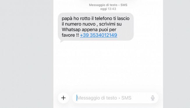 Sms della truffa ciao pap&agrave;