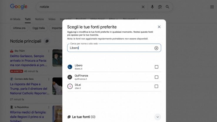 Screenshot funzione Google Fonti Preferite