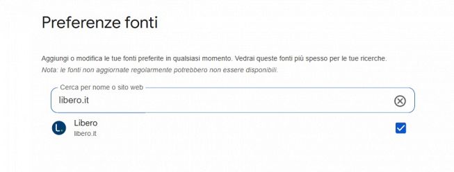Google preferenze fonti Libero