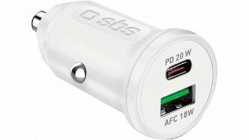 SBS Caricabatterie Auto Mini bianco con doppia porta USB