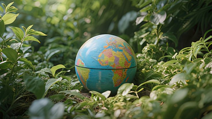 Contesto naturale con palla a forma di Terra