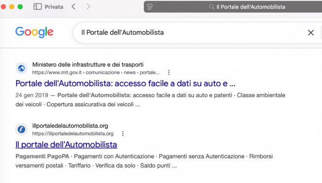 Vero e falso Portale dell'Automobilista