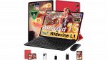 Tablet Android 15 Gemini AI UJJ rosso da 10 pollici con tastiera e mouse