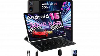 Tablet DMOAO 10 pollici Android 15 nero con tastiera e mouse
