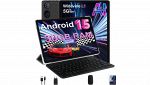 Tablet DMOAO 10 pollici Android 15 nero con tastiera e mouse