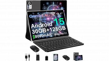 ZIOVO Tablet 10 Pollici Android 15 nero con tastiera e mouse