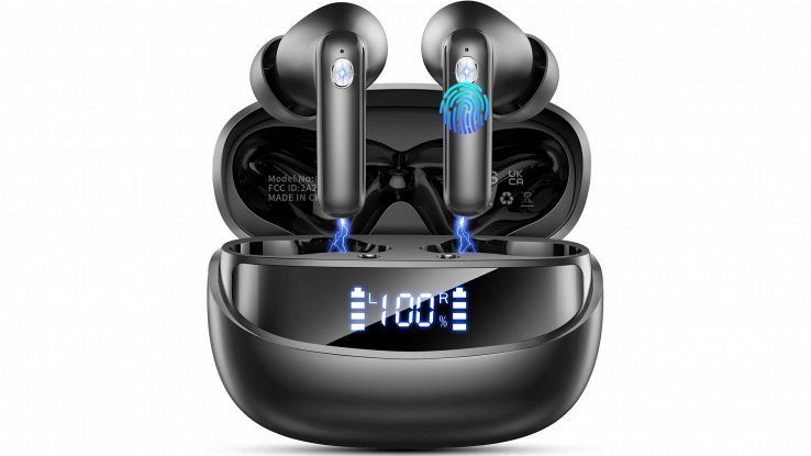 Nerunsa Cuffie Bluetooth in ear con custodia e display LED