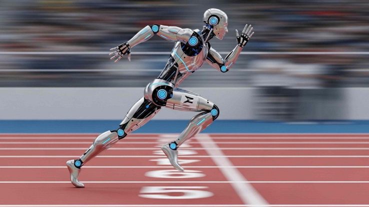 Robot veloce corre sulla pista atletica