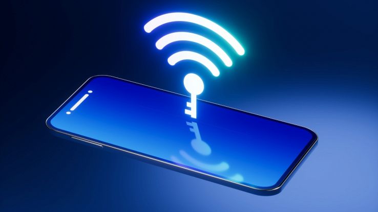 Simbolo Wi-Fi e chiave sopra smartphone