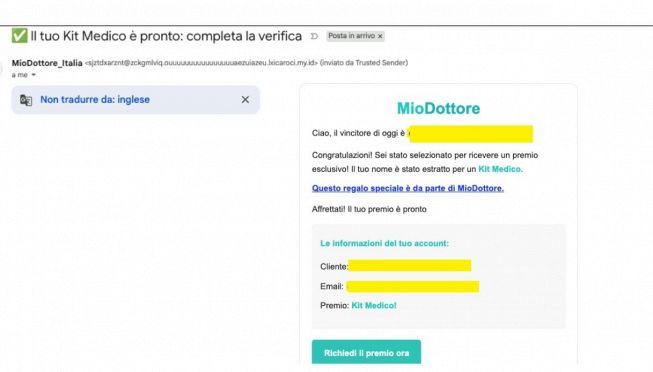 La mail truffa