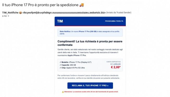 La truffa Tim Notifiche