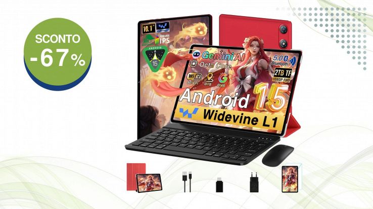 Tablet 10 Pollici Android 15 Gemini AI rosso con tastiera e mouse
