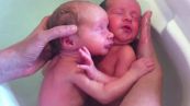 Talassoterapia per bebè, il tenerissimo bagnetto dei gemellini