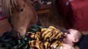 Il pony rimbocca le coperte al cucciolo d'uomo