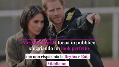 Meghan Markle torna in pubblico sfoggiando un look perfetto, ma non risparmia la Regina e Kate Middleton