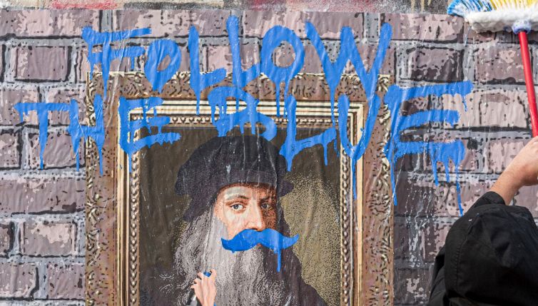 Nel murale di TvBoy Leonardo Da Vinci ha i baffi blu