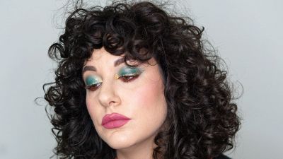 Trucco di Natale verde e oro glitter