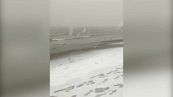 Spiaggia di Rimini si tinge di bianco, lo spettacolo della neve