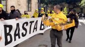 Falsh mob con lumache a Cagliari davanti alla sede ente pagatore