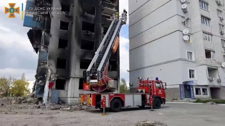 Ucraina, nel palazzo distrutto dai bombardamenti viene salvato un gatto