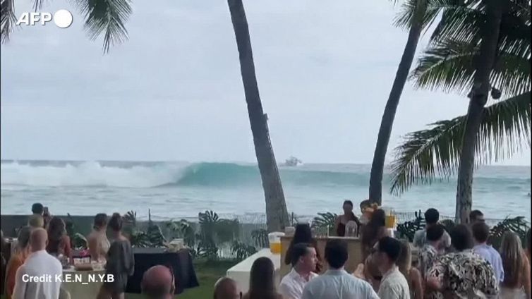 Hawaii, ricevimento di un matrimonio sul mare ma arriva un'onda...