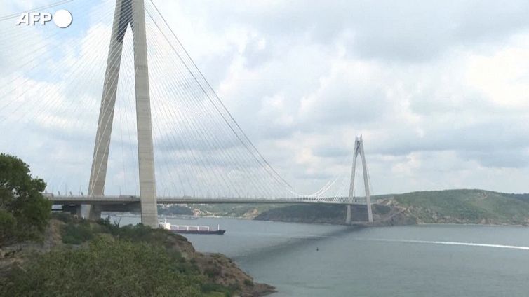 Grano, la nave con i cereali partita da Odessa attraversa il ponte sul Bosforo
