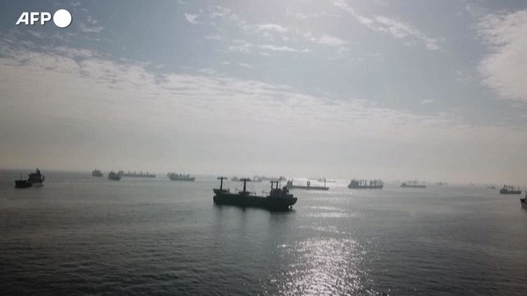 Navi cariche di grano in attesa al largo di Istanbul
