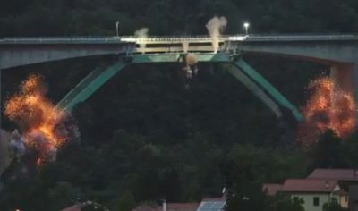 La spettacolare demolizione del Viadotto Gravagna