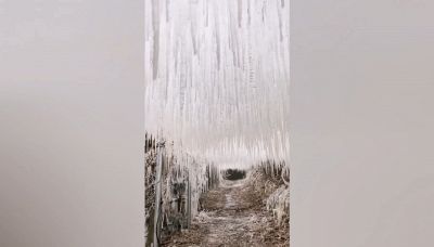 Tempesta di neve sulla montagna: lo spettacolo di neve e ghiaccio è da fiaba