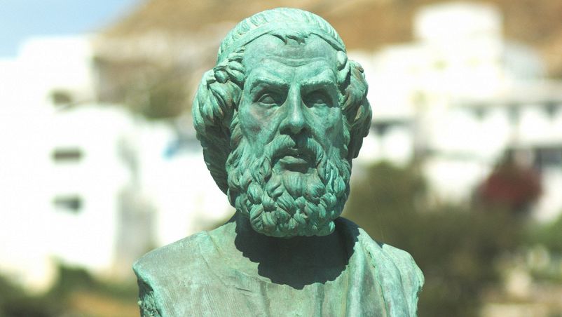 Il volto di Omero riprodotto da una statua in Grecia