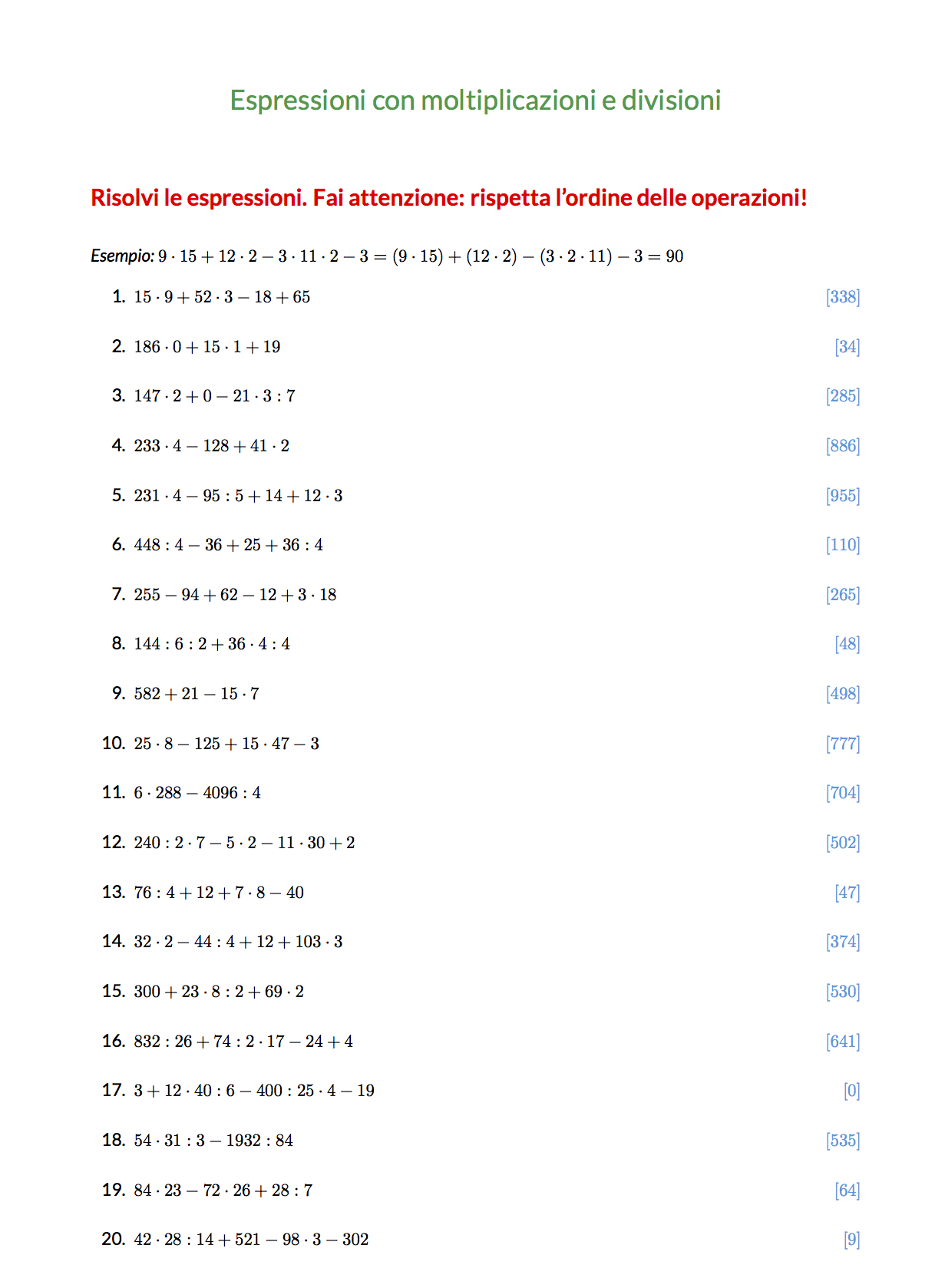 Espressioni Con Le 4 Operazioni