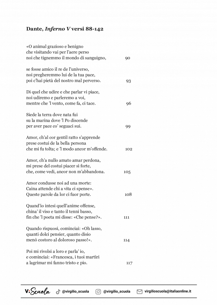 Il V canto dell'Inferno di Dante