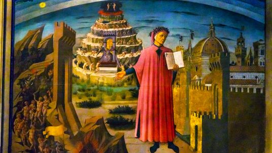 Dipinto di Dante con la Divina commedia