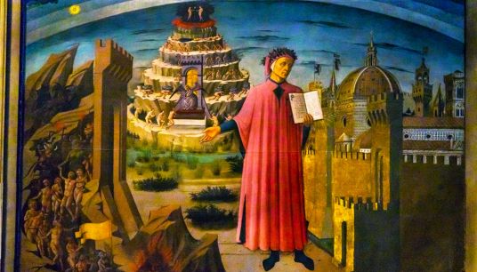 Dipinto di Dante con la Divina commedia