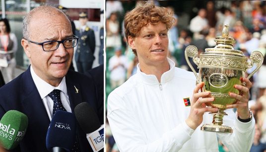 Il tennista Jannik Sinner e il ministro Valditara