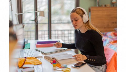 ragazza che studia sulla scrivania