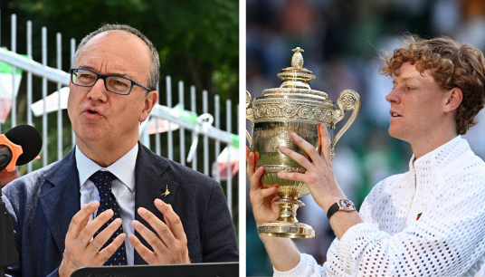 Il ministro Giuseppe Valditara e il tennista Jannik Sinner