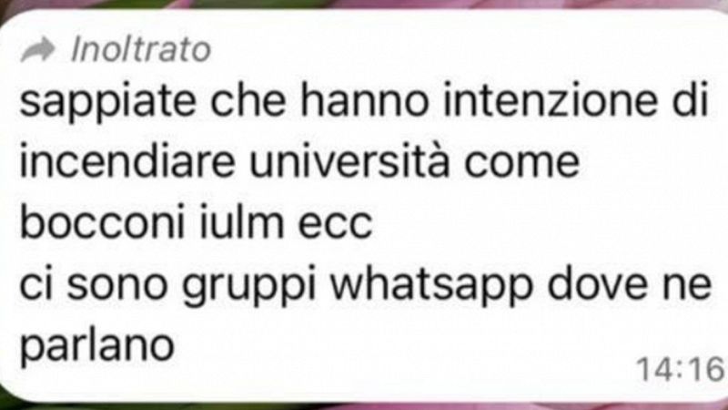 Allarme sulle università milanesi: il messaggio in chat