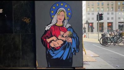 "Santa Giorgia" Meloni nel murales pop di aleXsandro Palombo
