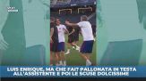 Luis Enrique, la pallonata in testa è virale
