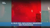 Il Bologna portato in trionfo dai tifosi al rientro da Roma
