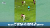 Neymar, tunnel a Paquetá che si vendica: lo falcia ed è scontro