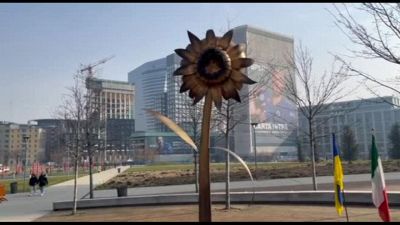 A Milano un girasole di 3 metri per non dimenticare l'Ucraina