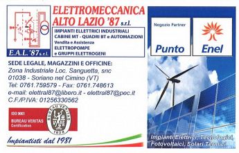 Elettromeccanica Alto Lazio '87 Certificazioni