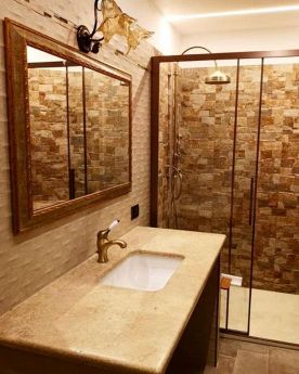 Top bagno in Travertino stuccato color noce
