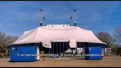 Suggestivo montaggio del Grand Chapiteau delCirque du Soleil a Roma